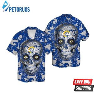 Los Angeles Rams Sugarskull Short Sleeve Button Up Tropical Hawaiian Shirt