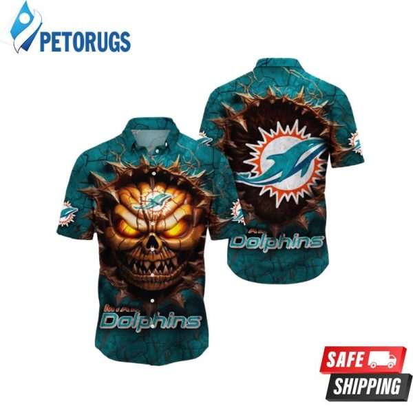 Miami Dolphins Halloween Angry Skull 3D Hawaiian Shirt