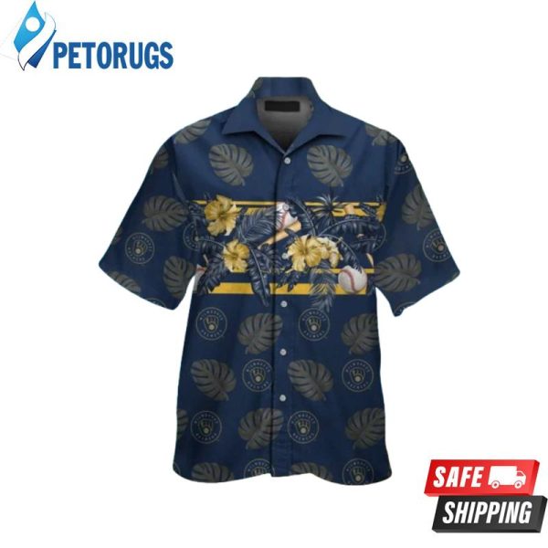 Milwaukee Brewers Tropical Dark Blue Hawaiian Shirt