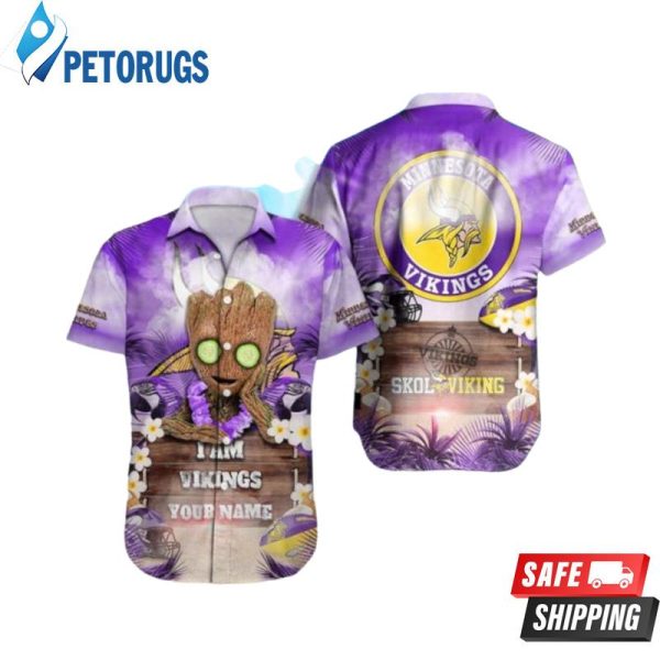 Minnesota Vikings NFL Groot Design Button Hawaiian Shirt