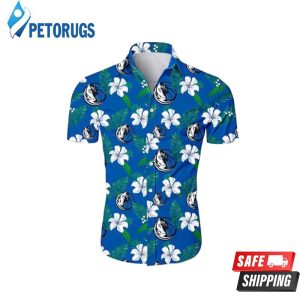 NBA Dallas Mavericks White Blue Hibiscus Flowers Hawaiian Shirt