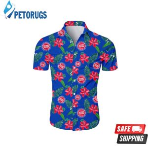 NBA Detroit Pistons Red Tropical Flowers Hawaiian Shirt