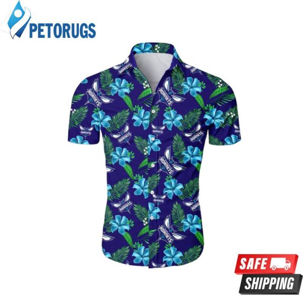 Nba Charlotte Hornets Teal Hibiscus Dark Purple Trendy Hawaiian Shirt