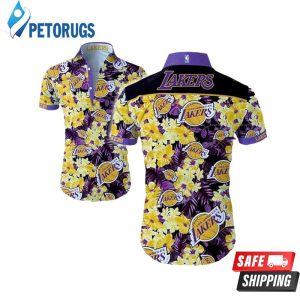 Nba Los Angeles Lakers Golden Flowers Purple Leaves Hawaiian Shirt