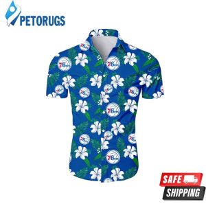 Nba Philadelphia 76Ers White Hibiscus Flowers Green Leaves Trendy Hawaiian Shirt