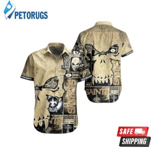 New Orleans Saints Nfl Skull Full Print Effect Pattern Backround Short Sleeve Hawaiian Shirt