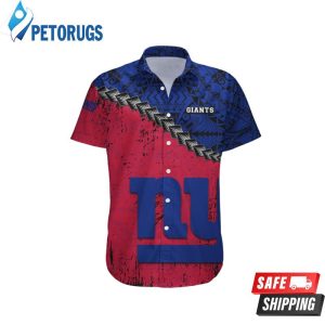 New York Giants Grunge Polynesian Tattoo Hawaiian Shirt