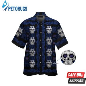 New York Giantsskull Short Sleeve Button Up Hawaiian Shirt