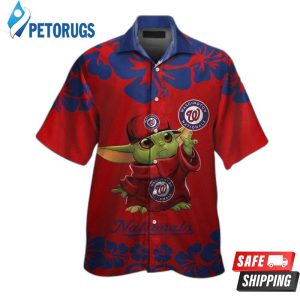 Washington Nationals Baby Yoda Short Sleeve Button Up Tropical Hawaiian Shirt